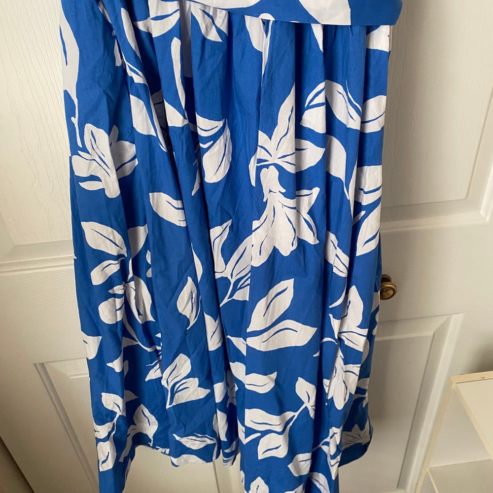 J.Crew One-Shoulder Midi Dress Womens 10 Blue White Floral Ruffle Hawaiian Beach - Picture 8 of 12